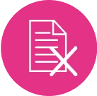 A document with an x on it on a pink background.